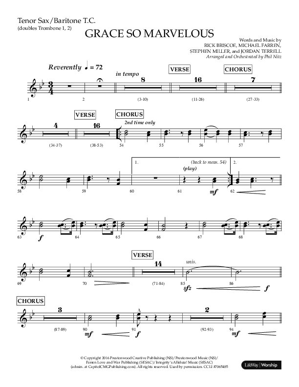 Grace So Marvelous (Choral Anthem SATB) Tenor Sax/Baritone T.C. (Lifeway Choral / Arr. Phil Nitz)