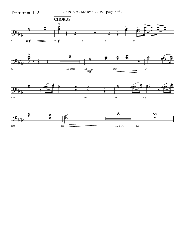 Grace So Marvelous (Choral Anthem SATB) Trombone 1/2 (Lifeway Choral / Arr. Phil Nitz)