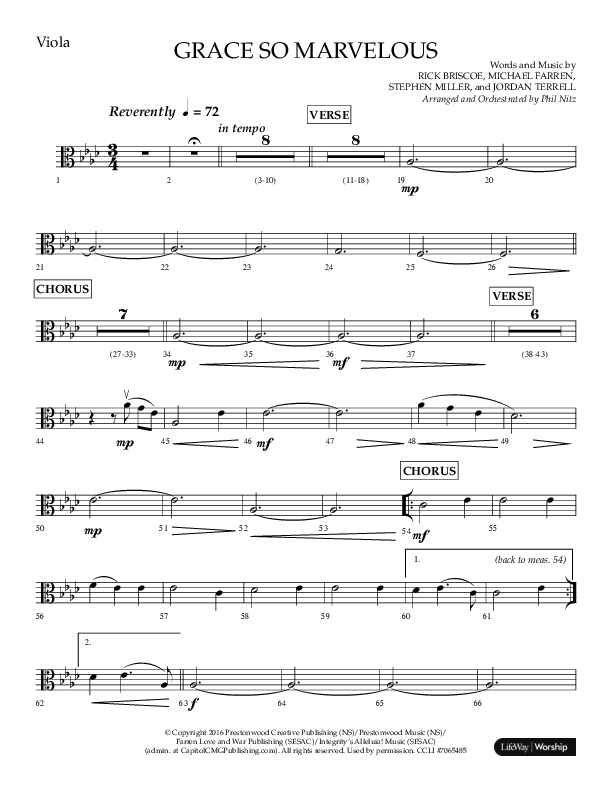 Grace So Marvelous (Choral Anthem SATB) Viola (Lifeway Choral / Arr. Phil Nitz)