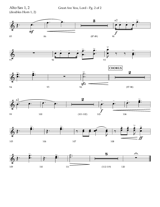Great Are You Lord (Choral Anthem SATB) Alto Sax 1/2 (Lifeway Choral / Arr. Danny Mitchell)