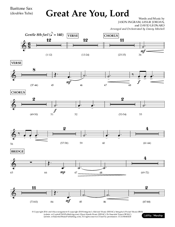Great Are You Lord (Choral Anthem SATB) Bari Sax (Lifeway Choral / Arr. Danny Mitchell)