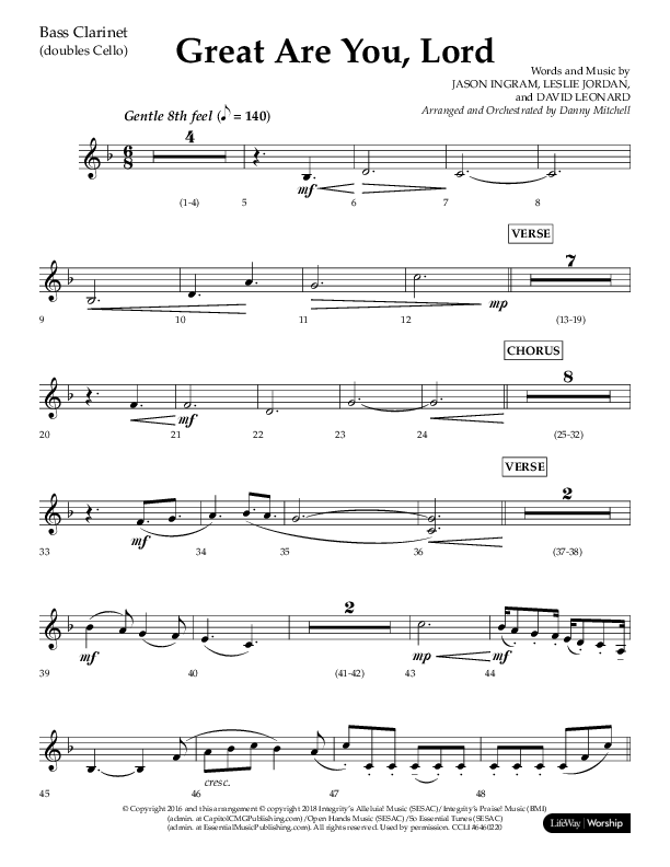 Great Are You Lord (Choral Anthem SATB) Bass Clarinet (Lifeway Choral / Arr. Danny Mitchell)