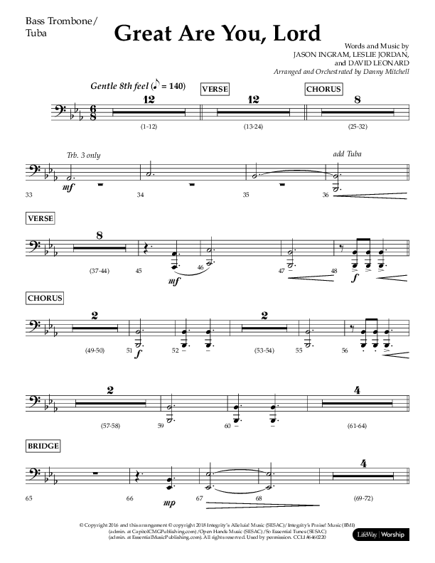 Great Are You Lord (Choral Anthem SATB) Bass Trombone, Tuba (Lifeway Choral / Arr. Danny Mitchell)