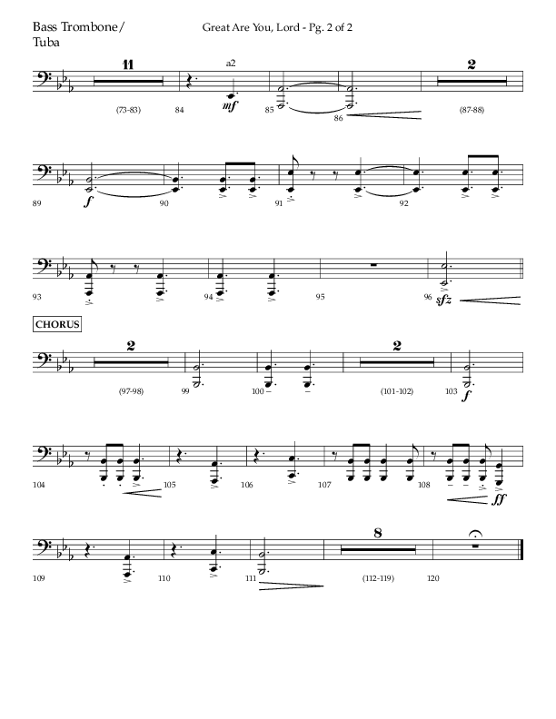 Great Are You Lord (Choral Anthem SATB) Bass Trombone, Tuba (Lifeway Choral / Arr. Danny Mitchell)