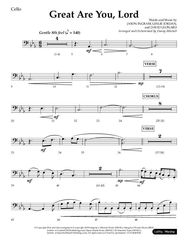 Great Are You Lord (Choral Anthem SATB) Cello (Lifeway Choral / Arr. Danny Mitchell)