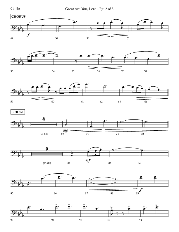 Great Are You Lord (Choral Anthem SATB) Cello (Lifeway Choral / Arr. Danny Mitchell)