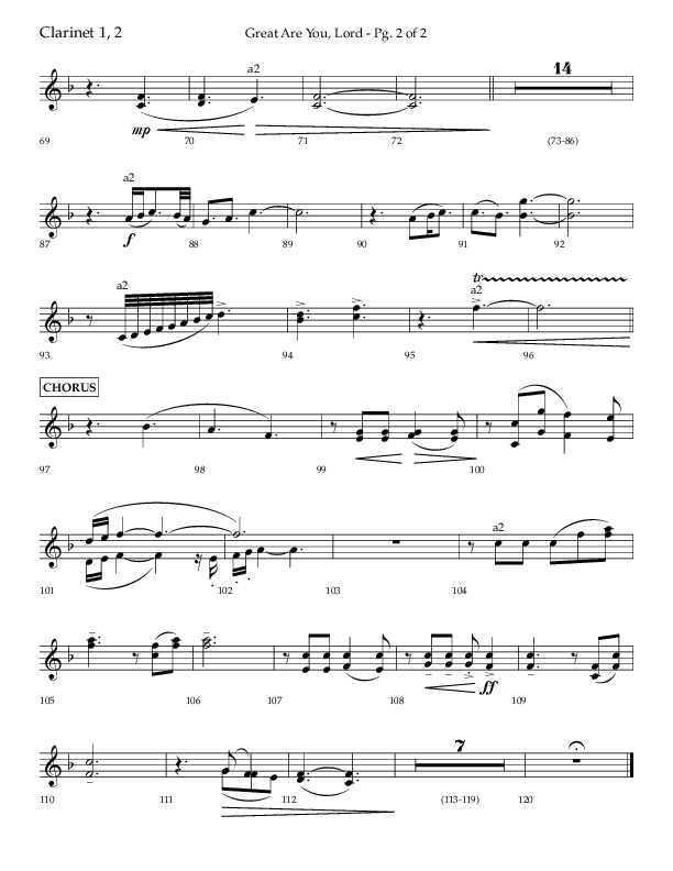 Great Are You Lord (Choral Anthem SATB) Clarinet 1/2 (Lifeway Choral / Arr. Danny Mitchell)