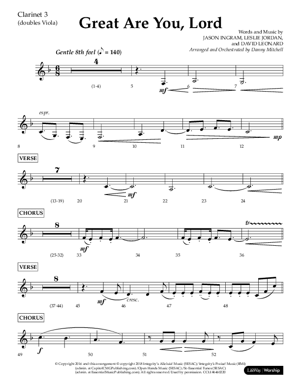 Great Are You Lord (Choral Anthem SATB) Clarinet 3 (Lifeway Choral / Arr. Danny Mitchell)