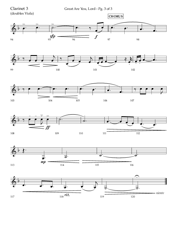 Great Are You Lord (Choral Anthem SATB) Clarinet 3 (Lifeway Choral / Arr. Danny Mitchell)