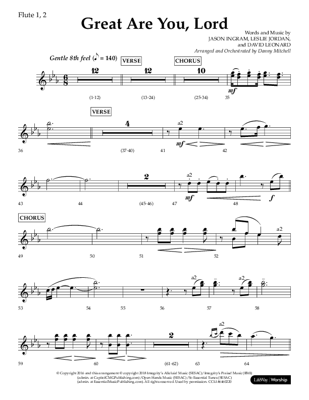Great Are You Lord (Choral Anthem SATB) Flute 1/2 (Lifeway Choral / Arr. Danny Mitchell)