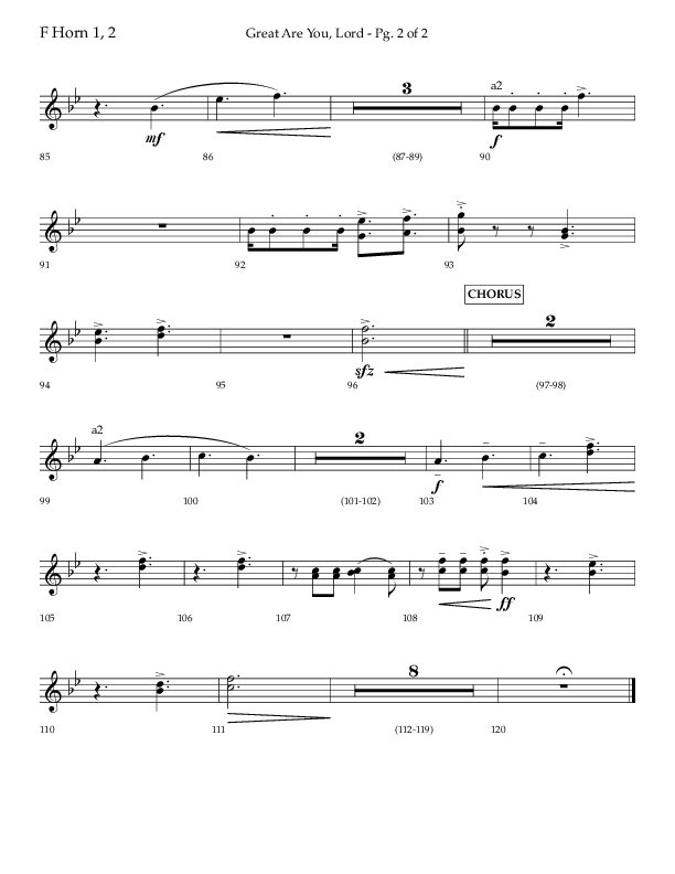 Great Are You Lord (Choral Anthem SATB) French Horn 1/2 (Lifeway Choral / Arr. Danny Mitchell)