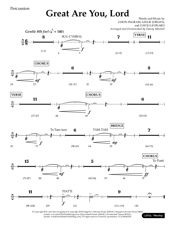 Great Are You Lord (Choral Anthem SATB) Percussion (Lifeway Choral / Arr. Danny Mitchell)