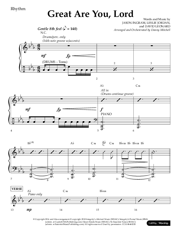 Great Are You Lord (Choral Anthem SATB) Lead Melody & Rhythm (Lifeway Choral / Arr. Danny Mitchell)