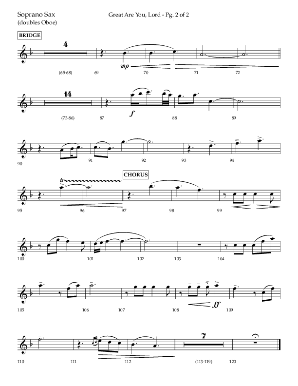 Great Are You Lord (Choral Anthem SATB) Soprano Sax (Lifeway Choral / Arr. Danny Mitchell)