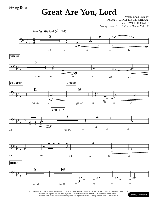 Great Are You Lord (Choral Anthem SATB) String Bass (Lifeway Choral / Arr. Danny Mitchell)