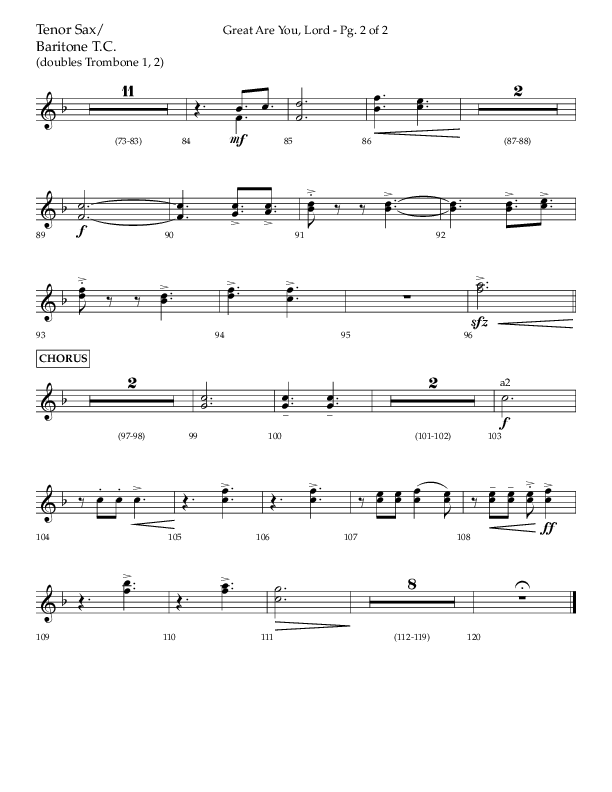 Great Are You Lord (Choral Anthem SATB) Tenor Sax/Baritone T.C. (Lifeway Choral / Arr. Danny Mitchell)