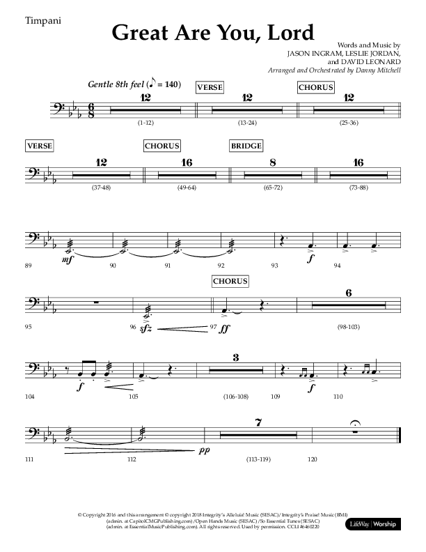 Great Are You Lord (Choral Anthem SATB) Timpani (Lifeway Choral / Arr. Danny Mitchell)