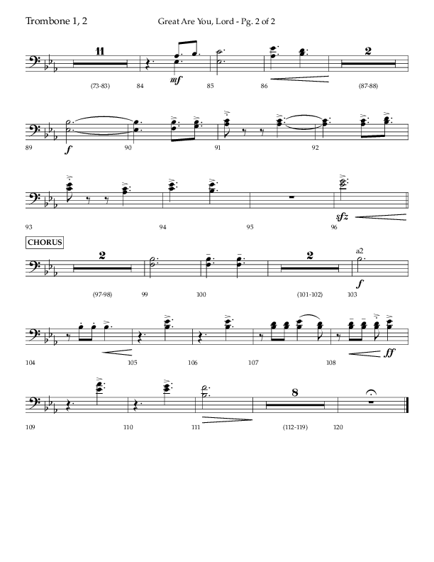 Great Are You Lord (Choral Anthem SATB) Trombone 1/2 (Lifeway Choral / Arr. Danny Mitchell)