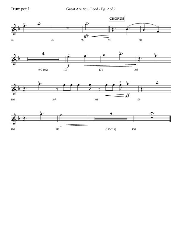Great Are You Lord (Choral Anthem SATB) Trumpet 1 (Lifeway Choral / Arr. Danny Mitchell)