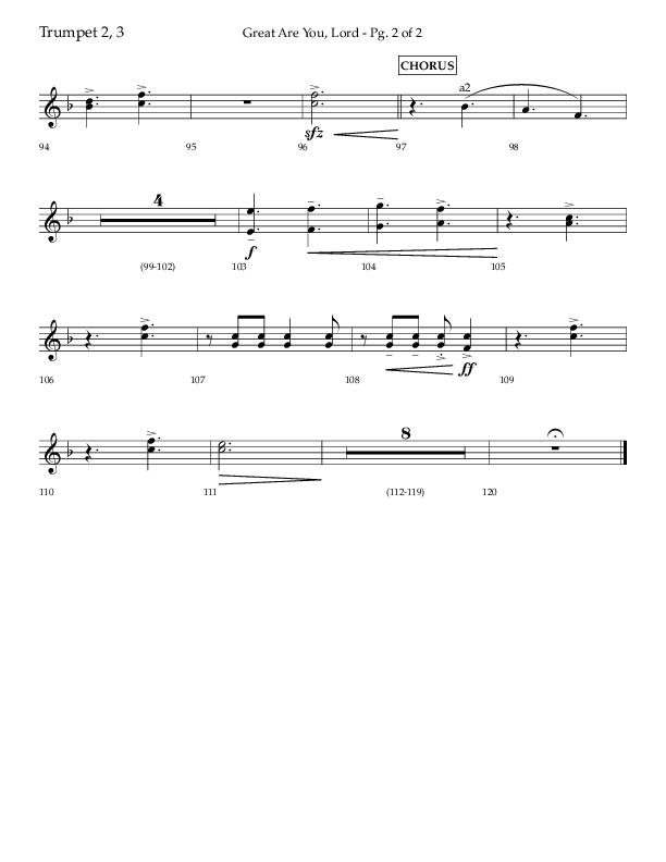 Great Are You Lord (Choral Anthem SATB) Trumpet 2/3 (Lifeway Choral / Arr. Danny Mitchell)
