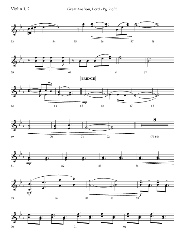 Great Are You Lord (Choral Anthem SATB) Violin 1/2 (Lifeway Choral / Arr. Danny Mitchell)