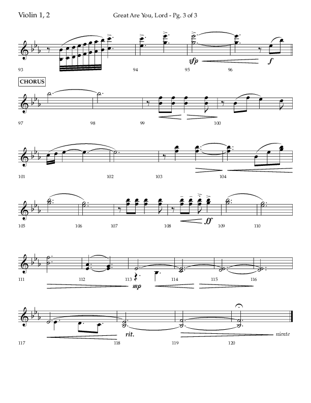 Great Are You Lord (Choral Anthem SATB) Violin 1/2 (Lifeway Choral / Arr. Danny Mitchell)