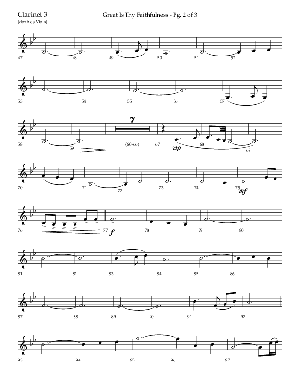 Great Is Thy Faithfulness (Beginning To End) (Choral Anthem SATB) Clarinet 3 (Lifeway Choral / Orch. Danny Zaloudik / Arr. Craig Adams / Arr. Ken Barker / Arr. Danny Zaloudik)