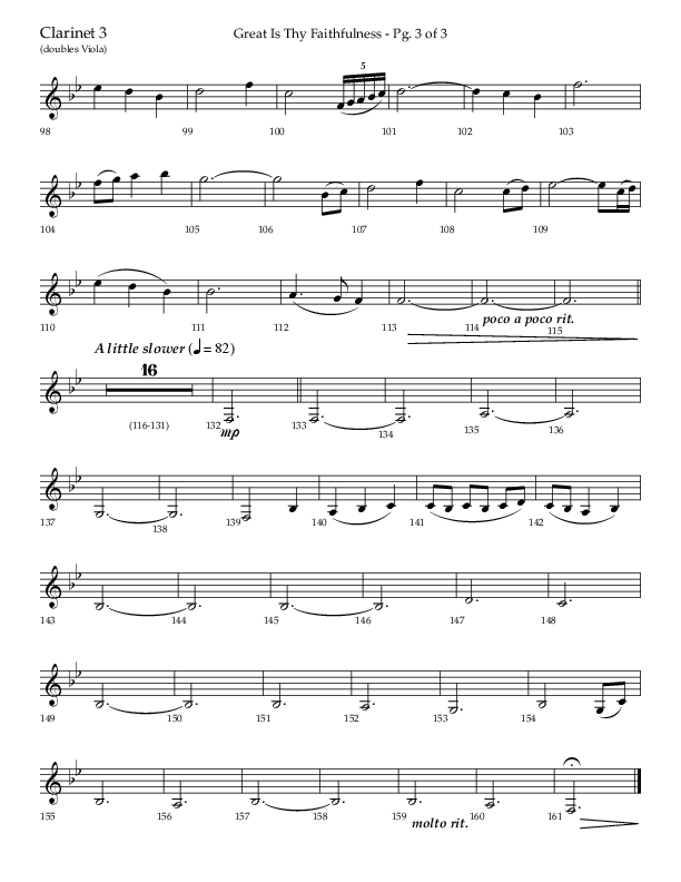Great Is Thy Faithfulness (Beginning To End) (Choral Anthem SATB) Clarinet 3 (Lifeway Choral / Orch. Danny Zaloudik / Arr. Craig Adams / Arr. Ken Barker / Arr. Danny Zaloudik)