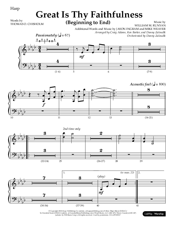 Great Is Thy Faithfulness (Beginning To End) (Choral Anthem SATB) Harp (Lifeway Choral / Orch. Danny Zaloudik / Arr. Craig Adams / Arr. Ken Barker / Arr. Danny Zaloudik)