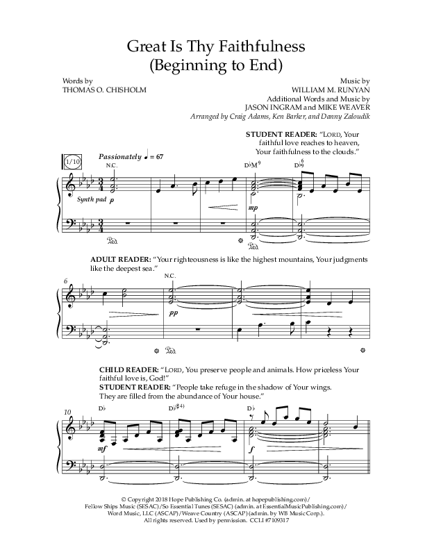 Great Is Thy Faithfulness (Beginning To End) (Choral Anthem SATB) Anthem (SATB/Piano) (Lifeway Choral / Orch. Danny Zaloudik / Arr. Craig Adams / Arr. Ken Barker / Arr. Danny Zaloudik)