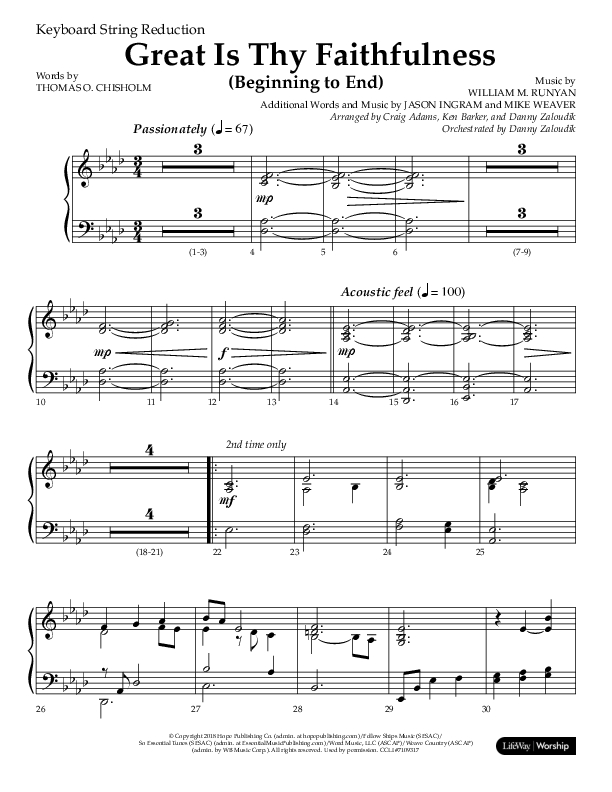 Great Is Thy Faithfulness (Beginning To End) (Choral Anthem SATB) String Reduction (Lifeway Choral / Orch. Danny Zaloudik / Arr. Craig Adams / Arr. Ken Barker / Arr. Danny Zaloudik)