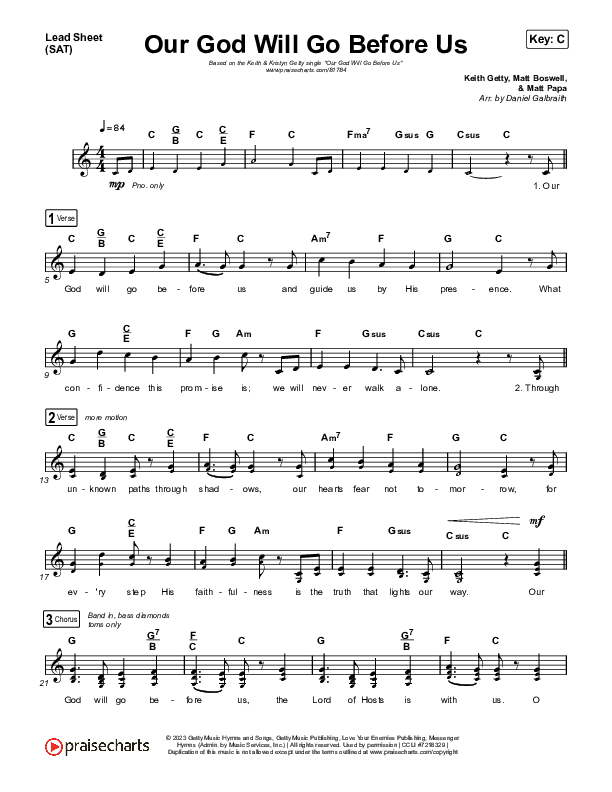 Our God Will Go Before Us Lead Sheet (SAT) (Keith & Kristyn Getty / Matt Boswell / Matt Papa)