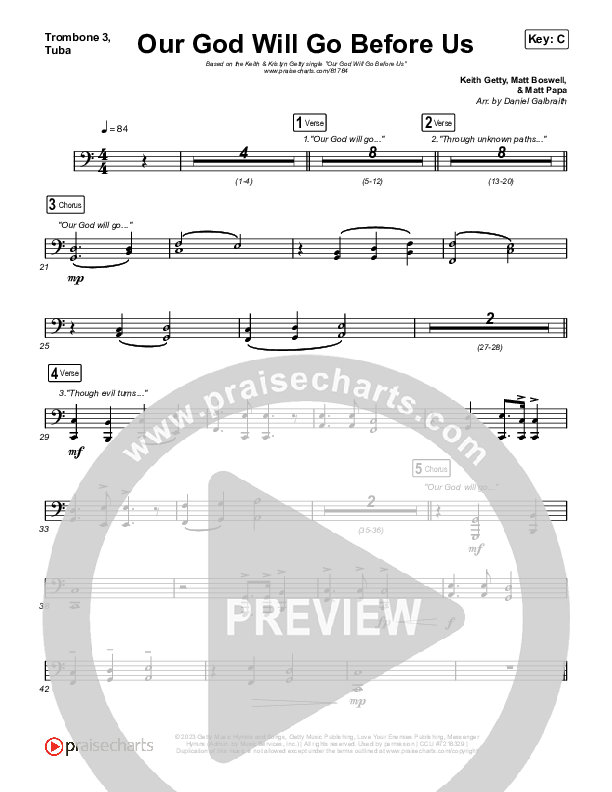 Our God Will Go Before Us Trombone 3/Tuba (Keith & Kristyn Getty / Matt Boswell / Matt Papa)