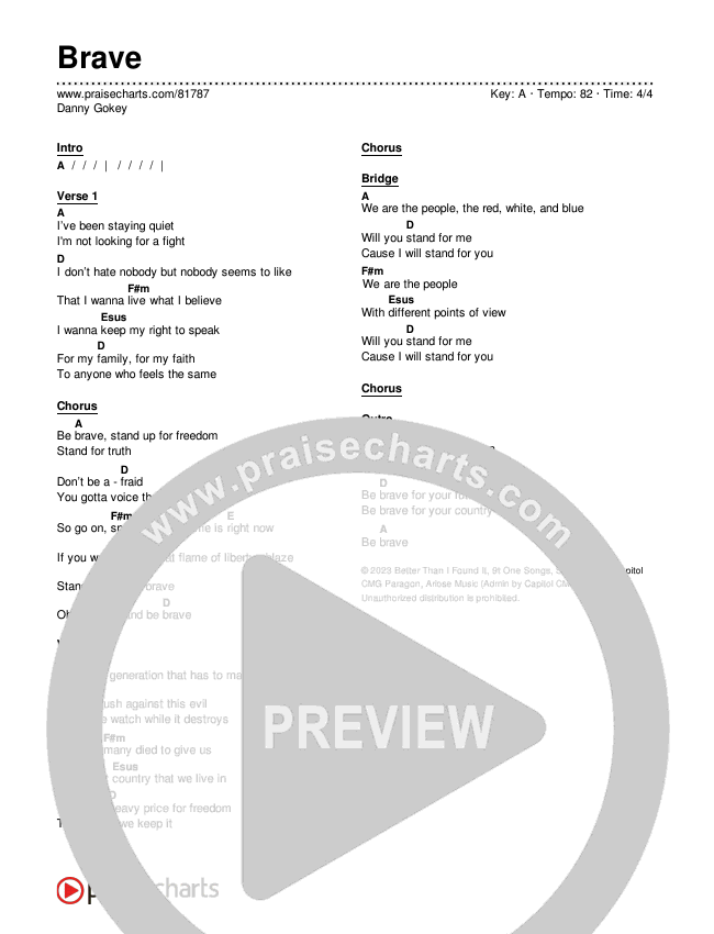 Brave Chords PDF (Danny Gokey) PraiseCharts