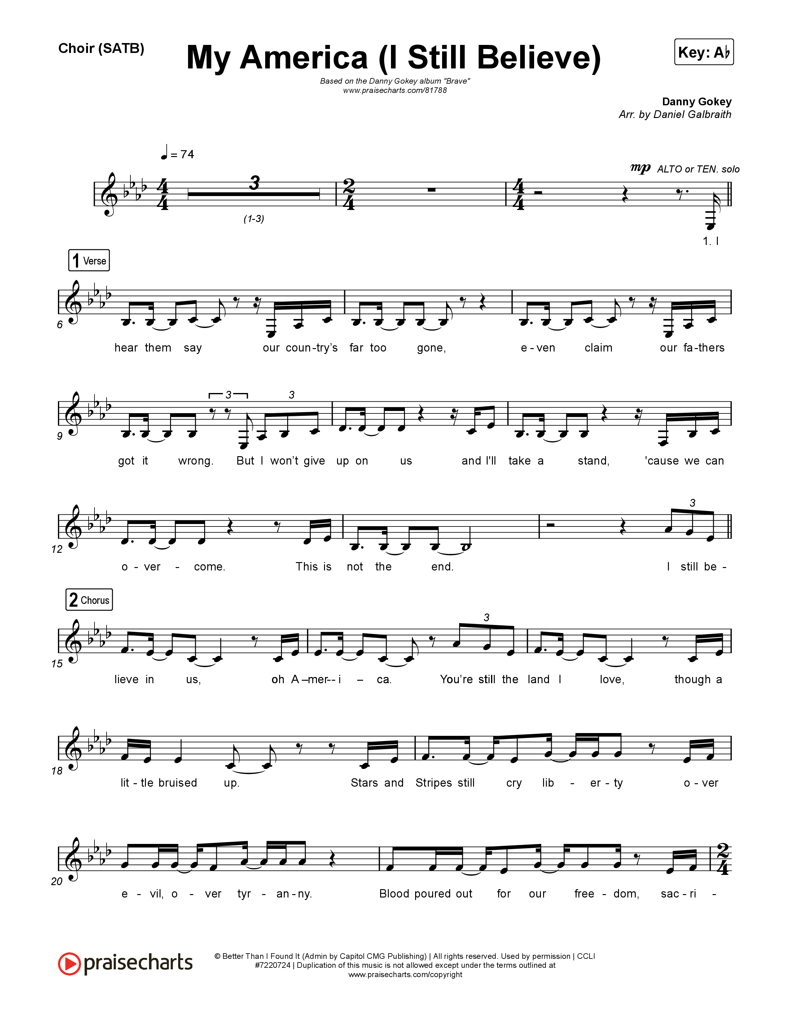 My America (I Still Believe) Choir Sheet (SATB) (Danny Gokey)