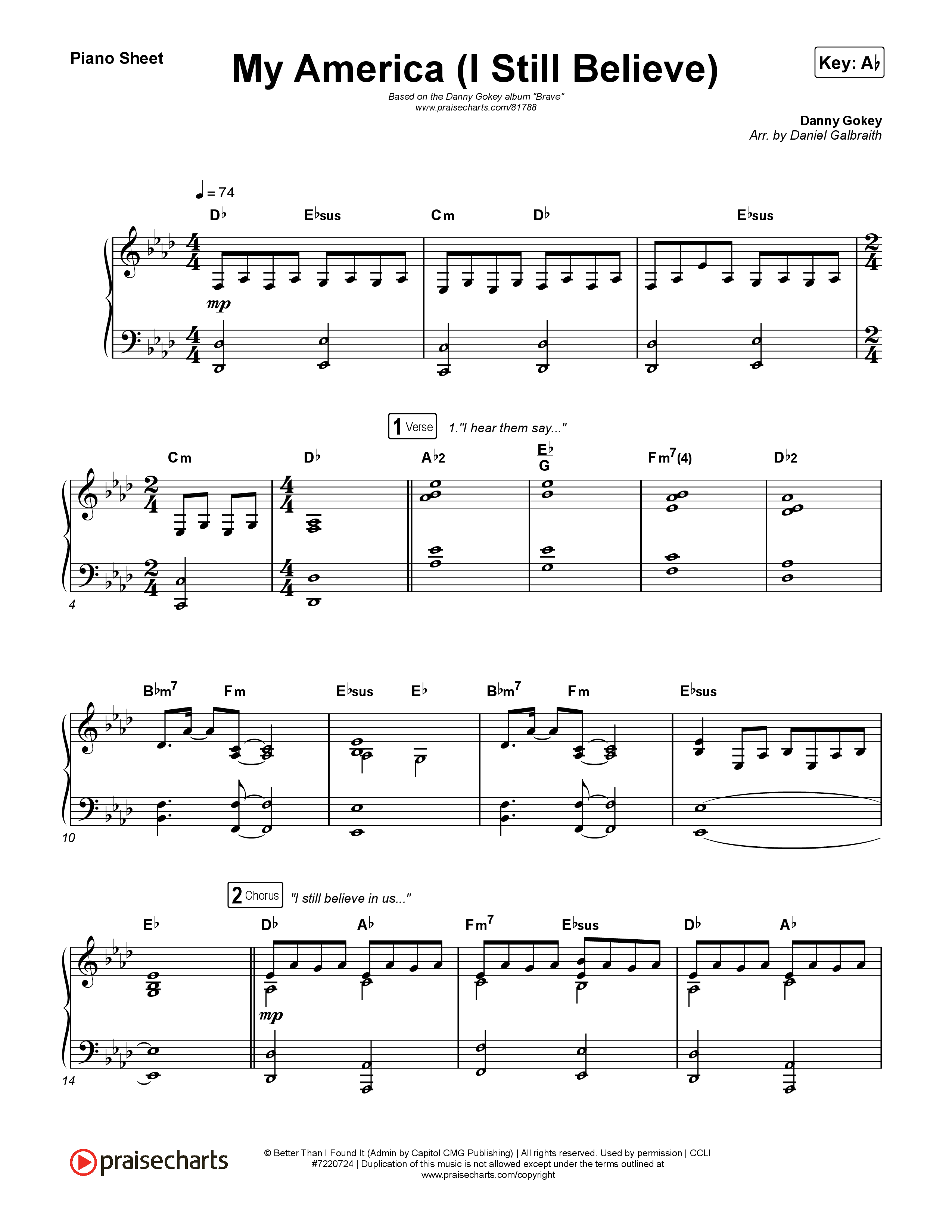 My America (I Still Believe) Piano Sheet (Danny Gokey)