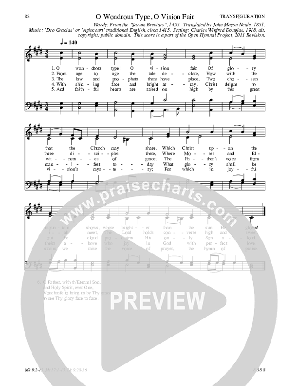 O Wondrous Type, O Vision Fair Hymn Sheet (SATB) (Traditional Hymn)