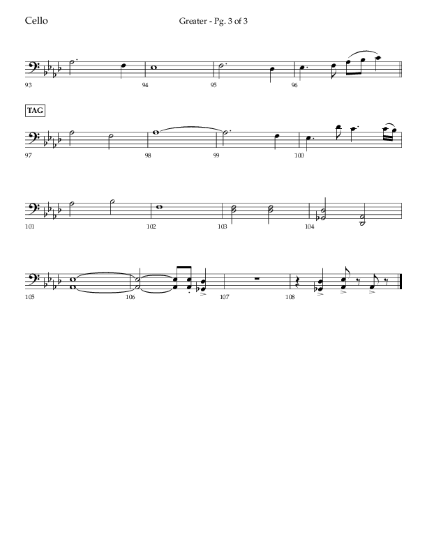 Greater (Choral Anthem SATB) Cello (Lifeway Choral / Arr. Craig Adams / Arr. Ken Barker / Orch. Danny Zaloudik)