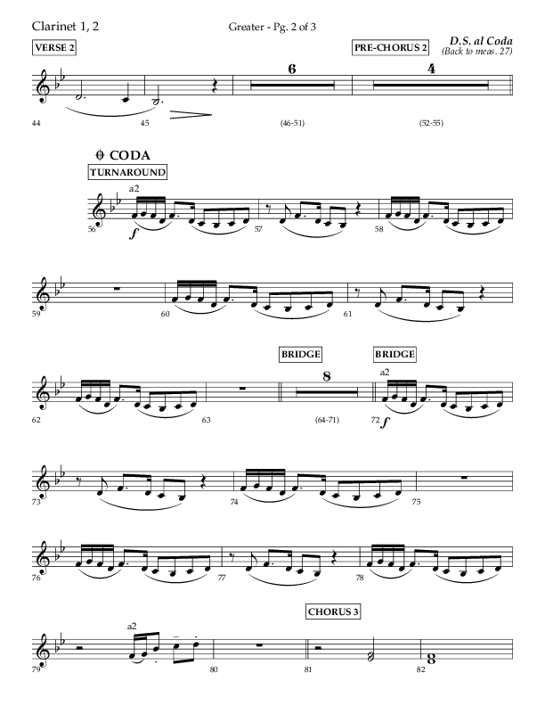 Greater (Choral Anthem SATB) Clarinet 1/2 (Lifeway Choral / Arr. Craig Adams / Arr. Ken Barker / Orch. Danny Zaloudik)