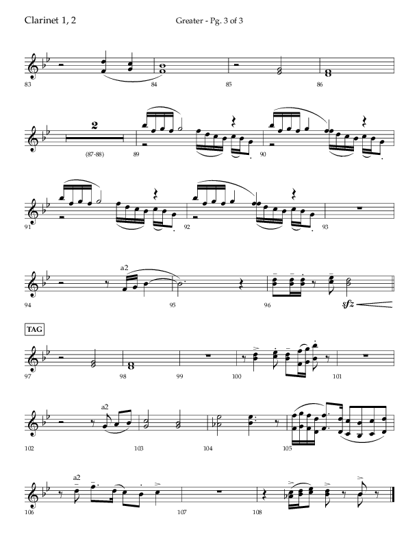 Greater (Choral Anthem SATB) Clarinet 1/2 (Lifeway Choral / Arr. Craig Adams / Arr. Ken Barker / Orch. Danny Zaloudik)