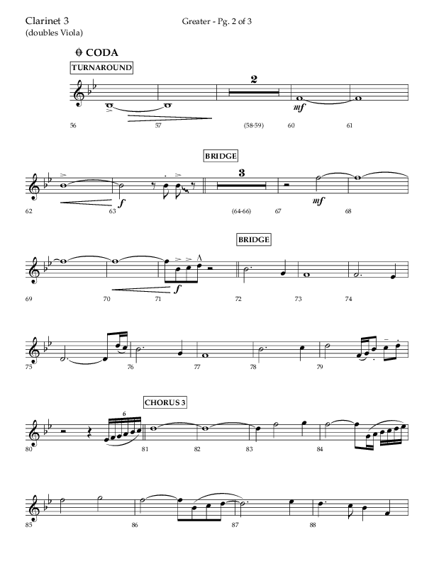 Greater (Choral Anthem SATB) Clarinet 3 (Lifeway Choral / Arr. Craig Adams / Arr. Ken Barker / Orch. Danny Zaloudik)