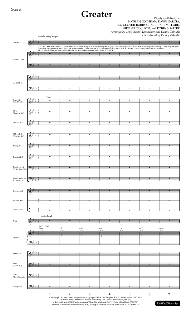 Greater (Choral Anthem SATB) Orchestration (Lifeway Choral / Arr. Craig Adams / Arr. Ken Barker / Orch. Danny Zaloudik)