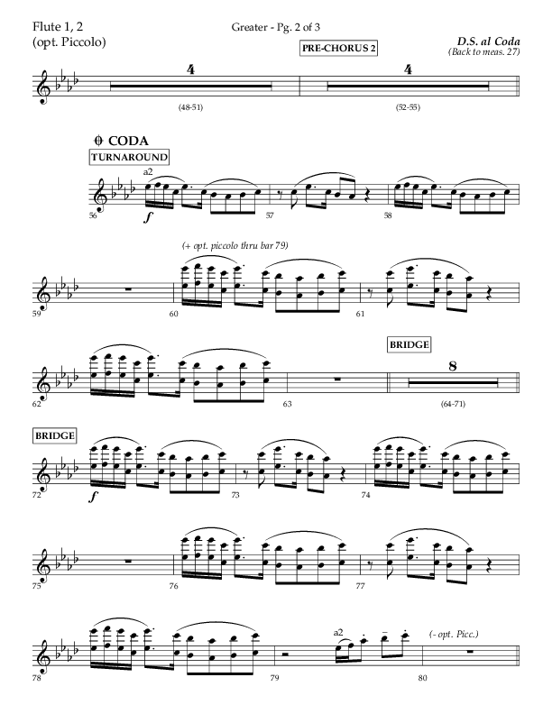 Greater (Choral Anthem SATB) Flute 1/2 (Lifeway Choral / Arr. Craig Adams / Arr. Ken Barker / Orch. Danny Zaloudik)