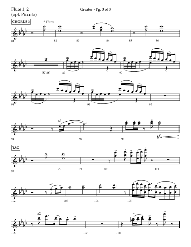 Greater (Choral Anthem SATB) Flute 1/2 (Lifeway Choral / Arr. Craig Adams / Arr. Ken Barker / Orch. Danny Zaloudik)