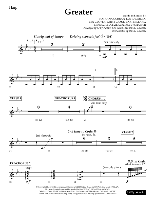 Greater (Choral Anthem SATB) Harp (Lifeway Choral / Arr. Craig Adams / Arr. Ken Barker / Orch. Danny Zaloudik)