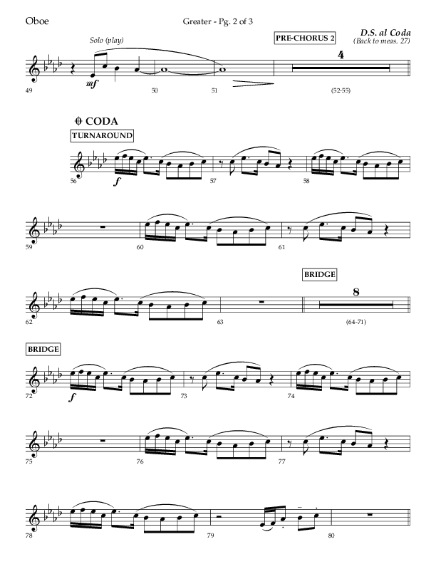 Greater (Choral Anthem SATB) Oboe (Lifeway Choral / Arr. Craig Adams / Arr. Ken Barker / Orch. Danny Zaloudik)