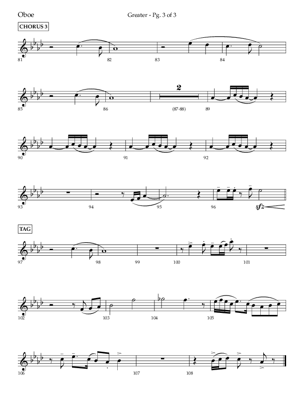 Greater (Choral Anthem SATB) Oboe (Lifeway Choral / Arr. Craig Adams / Arr. Ken Barker / Orch. Danny Zaloudik)
