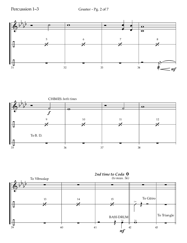 Greater (Choral Anthem SATB) Percussion 1/2 (Lifeway Choral / Arr. Craig Adams / Arr. Ken Barker / Orch. Danny Zaloudik)