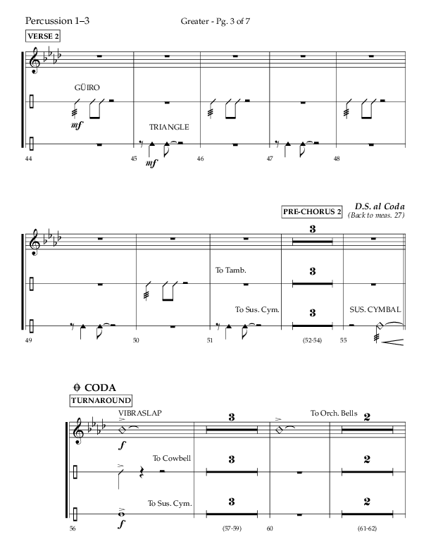 Greater (Choral Anthem SATB) Percussion 1/2 (Lifeway Choral / Arr. Craig Adams / Arr. Ken Barker / Orch. Danny Zaloudik)