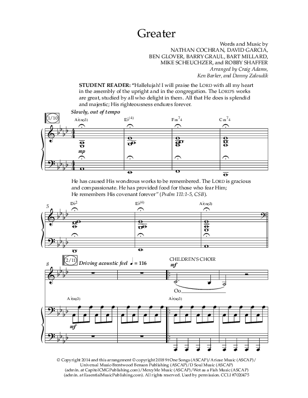 Greater (Choral Anthem SATB) Anthem (SATB/Piano) (Lifeway Choral / Arr. Craig Adams / Arr. Ken Barker / Orch. Danny Zaloudik)